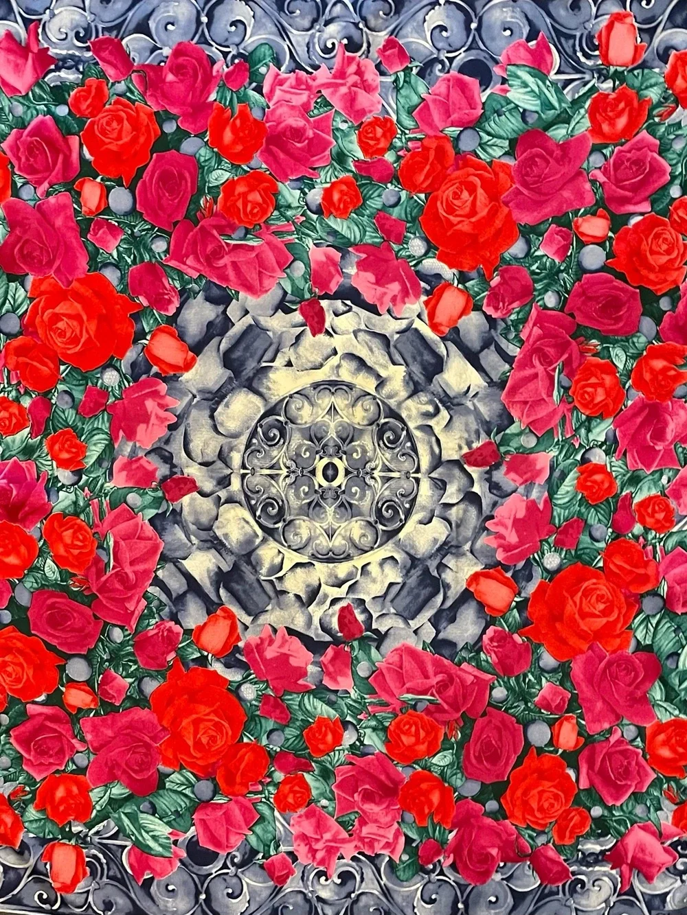 Stunner Christian Dior Silk Scarf Besutiful Red Rose Print 34 In Excellent Cond